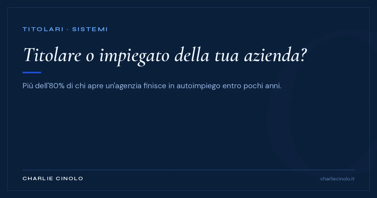 Grafica editoriale: titolare di agenzia immobiliare o impiegato della propria azienda? Più dell'80% di chi apre un'agenzia finisce in autoimpiego: brand sconosciuto, nessun sistema replicabile, operatività che dipende dal titolare.